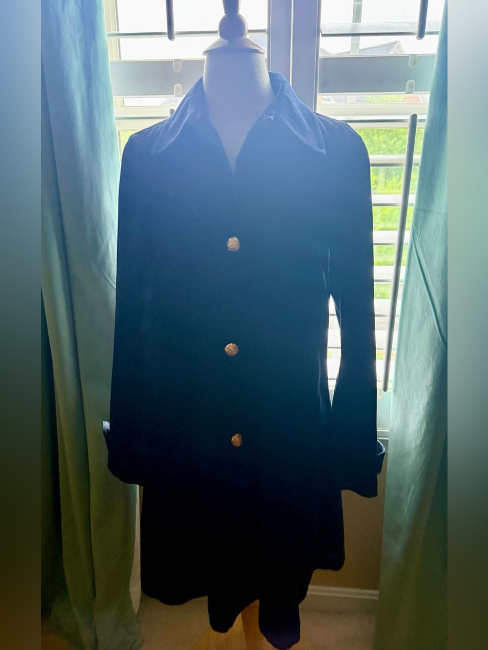 Ralph Lauren Jeans Co Denim Overcoat Duster Trench Small Blue Long Gold Buttons